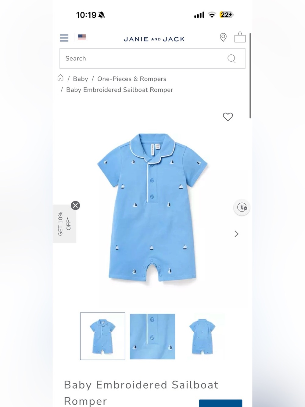 Janie and Jack Baby Embroidered Sailboat Romper